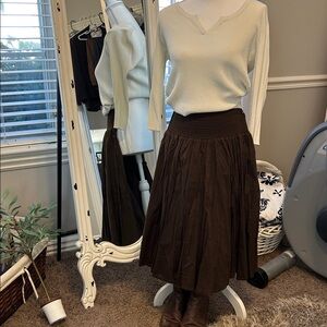 Brown A-Line Cotton Midi Skirt
